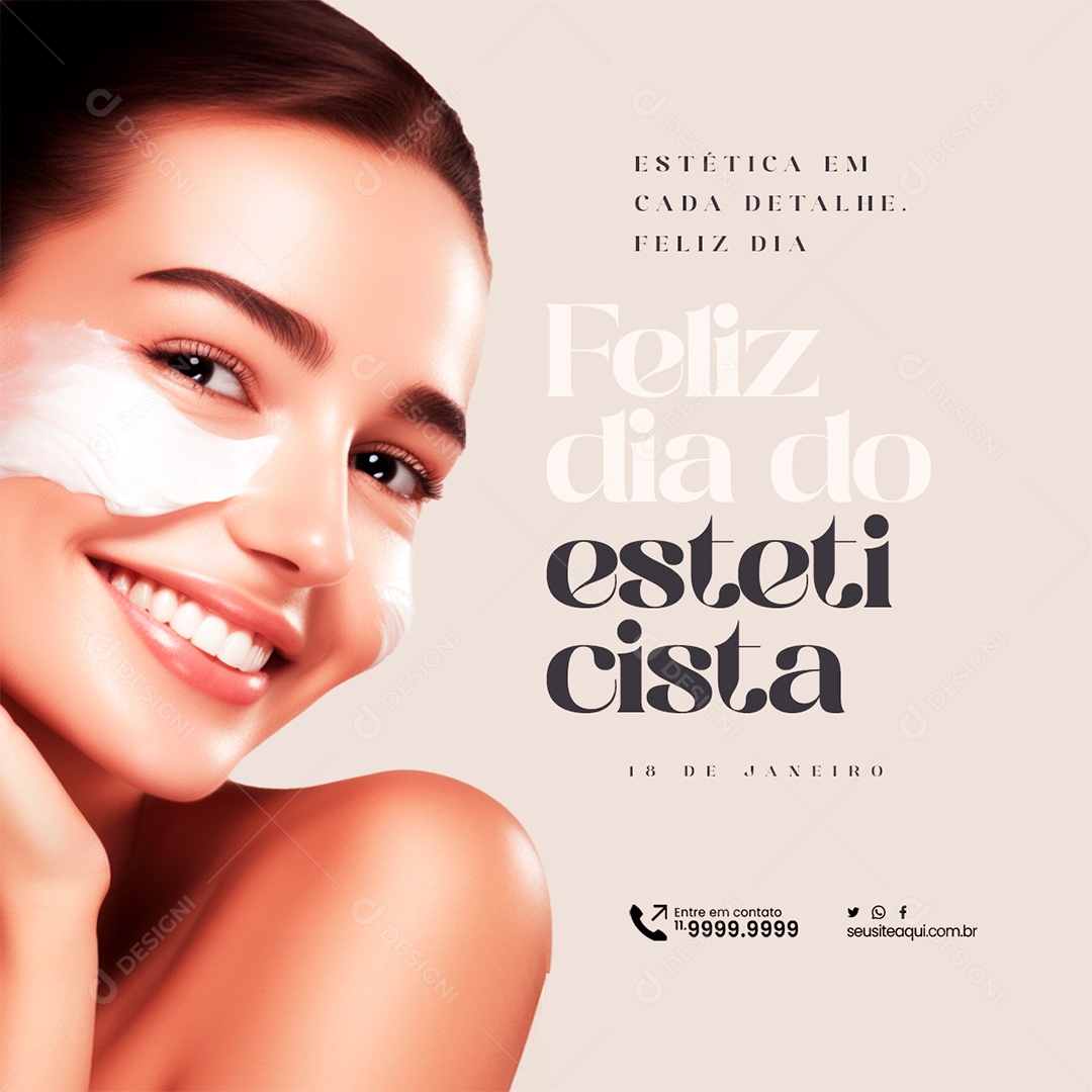 Feliz Dia do Esteticista 18 De Janeiro Estética em Cada Detalhe Social Media PSD Editável