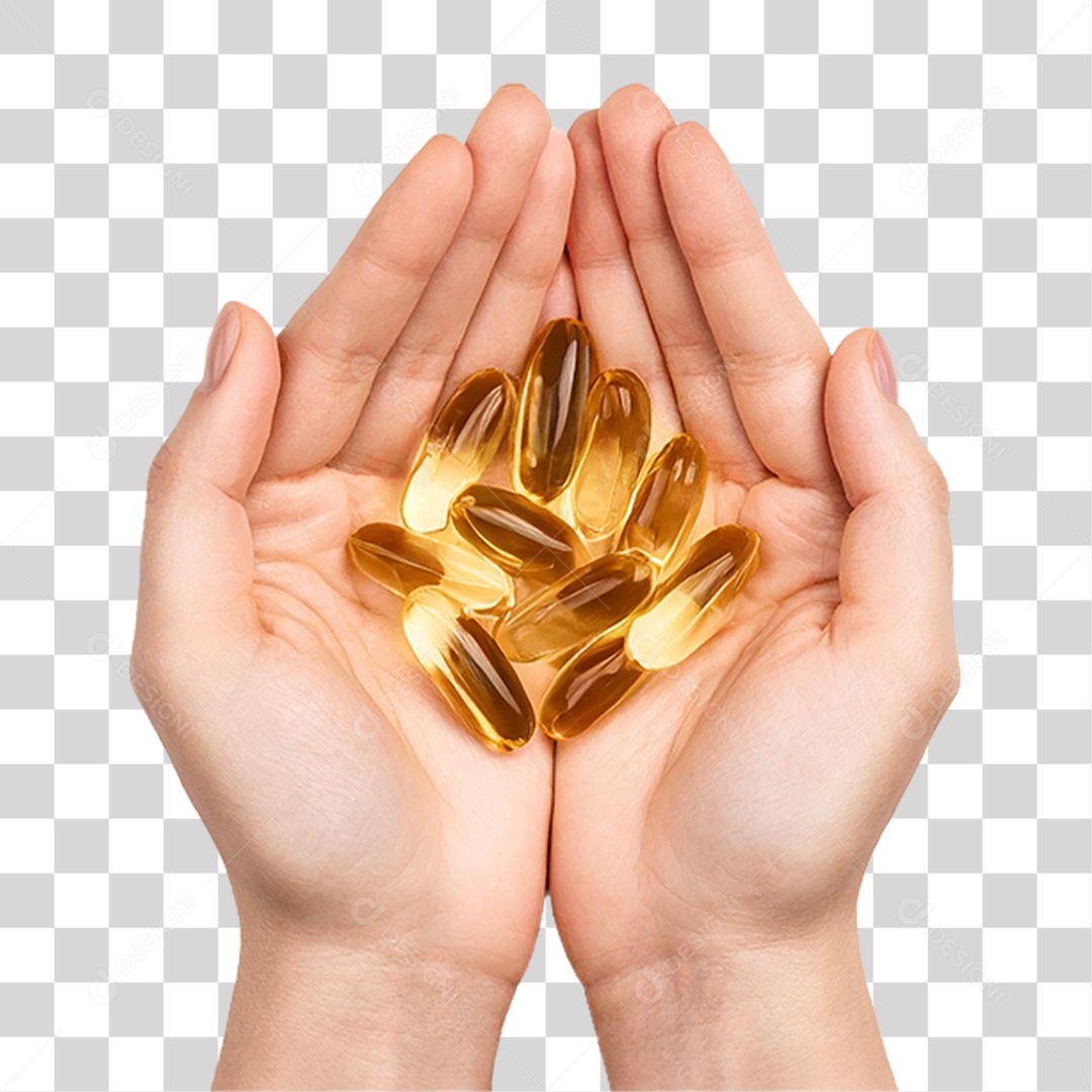 Mãos Segurando Capsulas de Óleo PNG Transparente