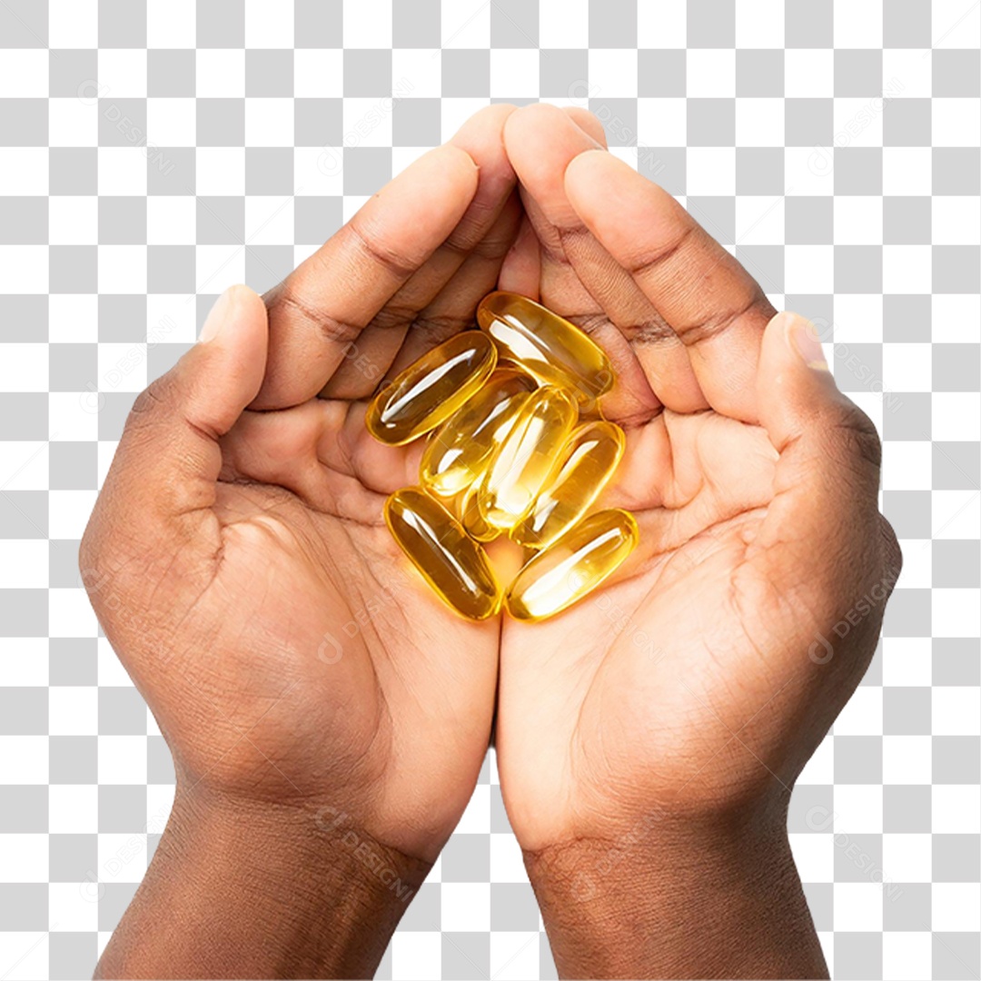 Mãos Segurando Capsulas de Óleo PNG Transparente