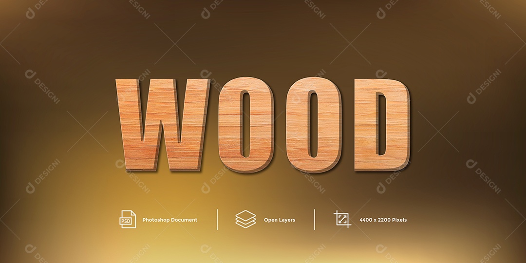 Efeito de Texto Wood Madeira PSD Editável