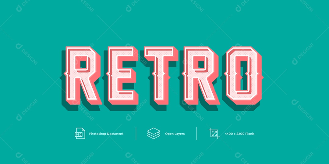 Efeito de Texto Retro Retrô PSD Editável