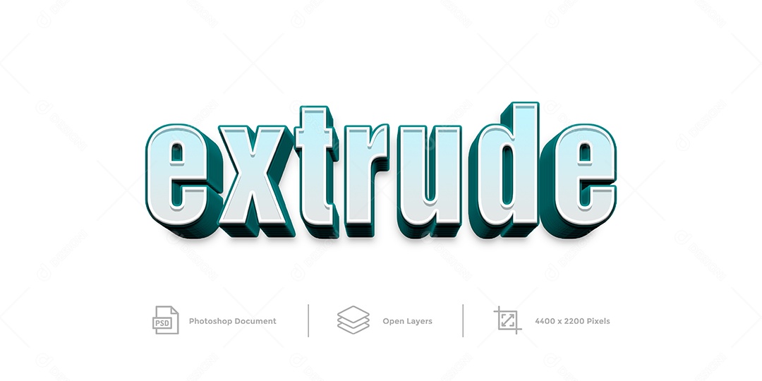 Efeito de Texto Extrude Extrusão PSD Editável