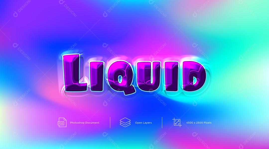 Efeito de Texto Liquid Líquido PSD Editável