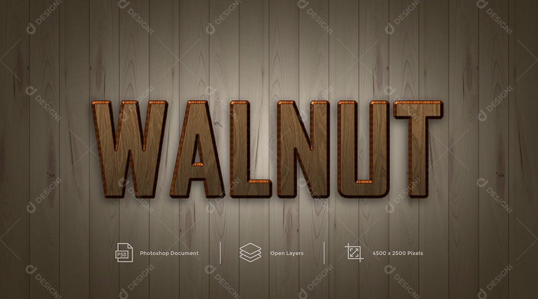 Efeito de Texto Walnut Noz PSD Editável