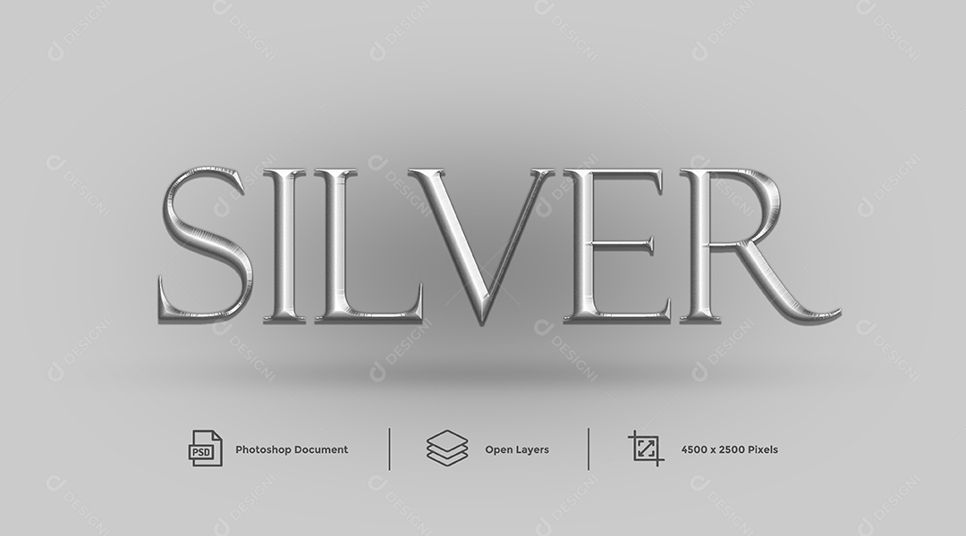 Efeito de Texto Silver Prata PSD Editável