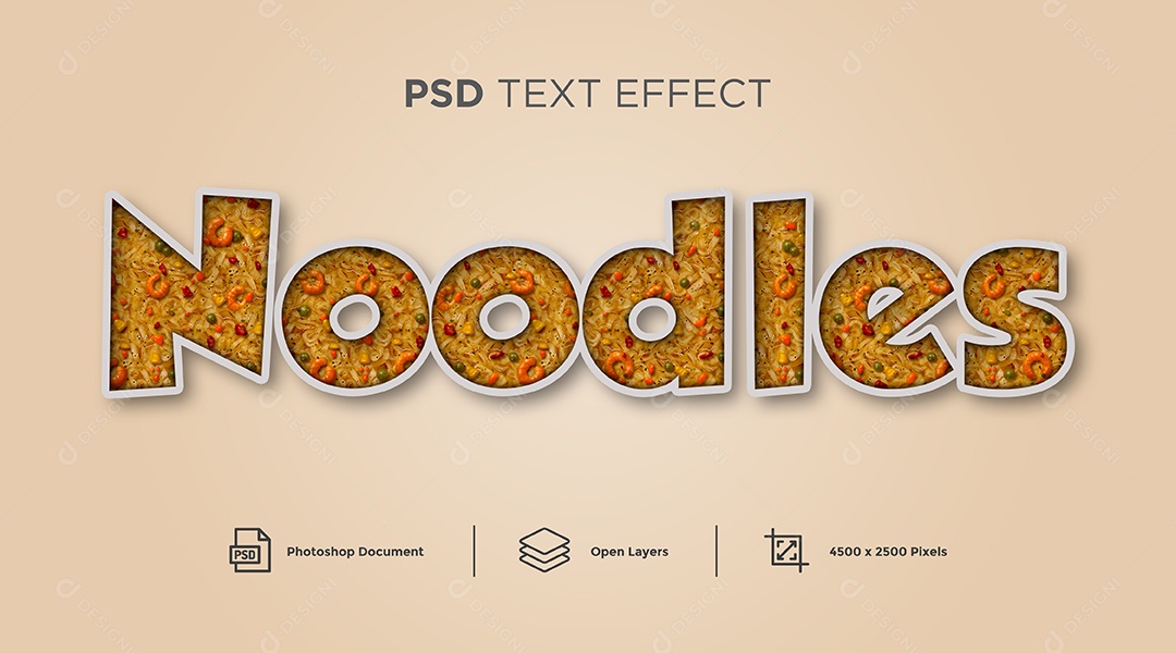 Efeito de Texto Noodles Macarrão PSD Editável