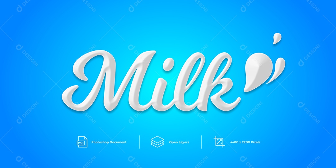 Efeito de Texto Milk Leite PSD Editável