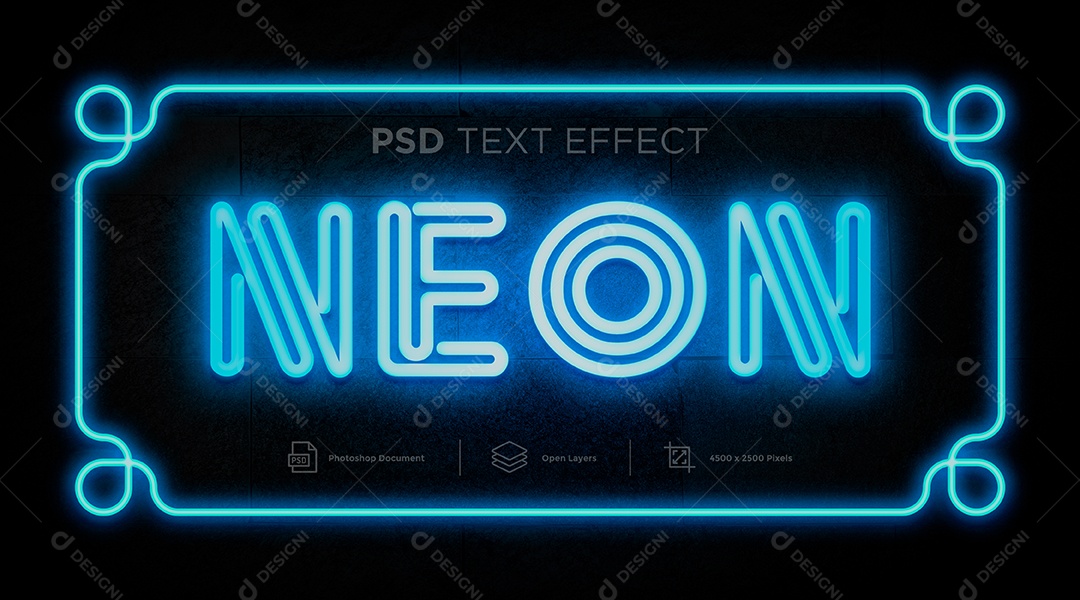 Efeito de Texto Neon Azul PSD Editável