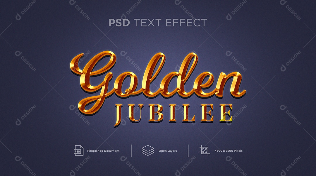 Efeito de Texto Golden Jubilee Jubileu de Ouro PSD Editável
