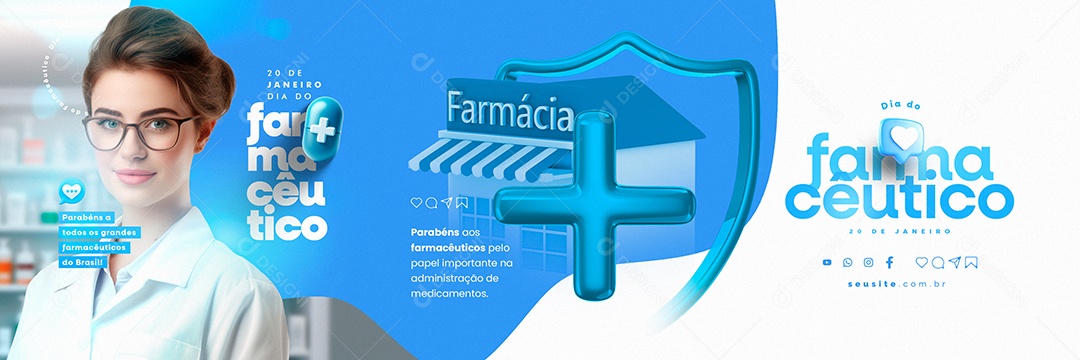 Carrossel Dia  Do Farmacêutico 20 de Janeiro Parabéns pelo papel importante Social Media PSD Editável