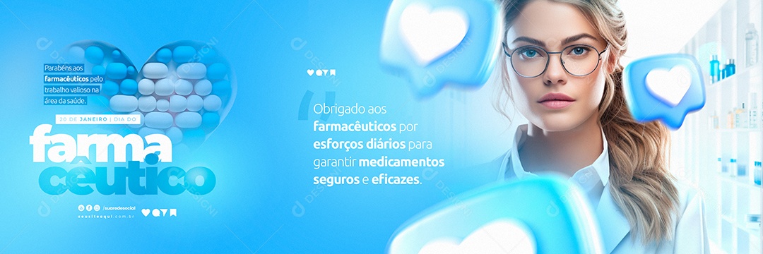 Carrossel Dia  Do Farmacêutico 20 de Janeiro Obrigado por esforços diários Social Media PSD Editável