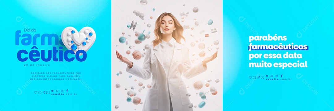 Carrossel Dia  Do Farmacêutico 20 de Janeiro parabéns por essa data Social Media PSD Editável