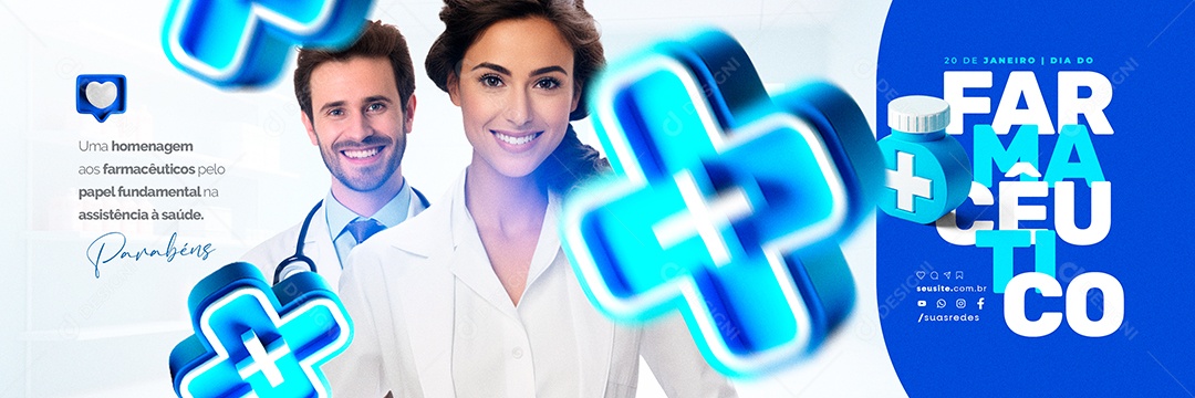 Carrossel Dia  Do Farmacêutico 20 de Janeiro Parabéns Social Media PSD Editável