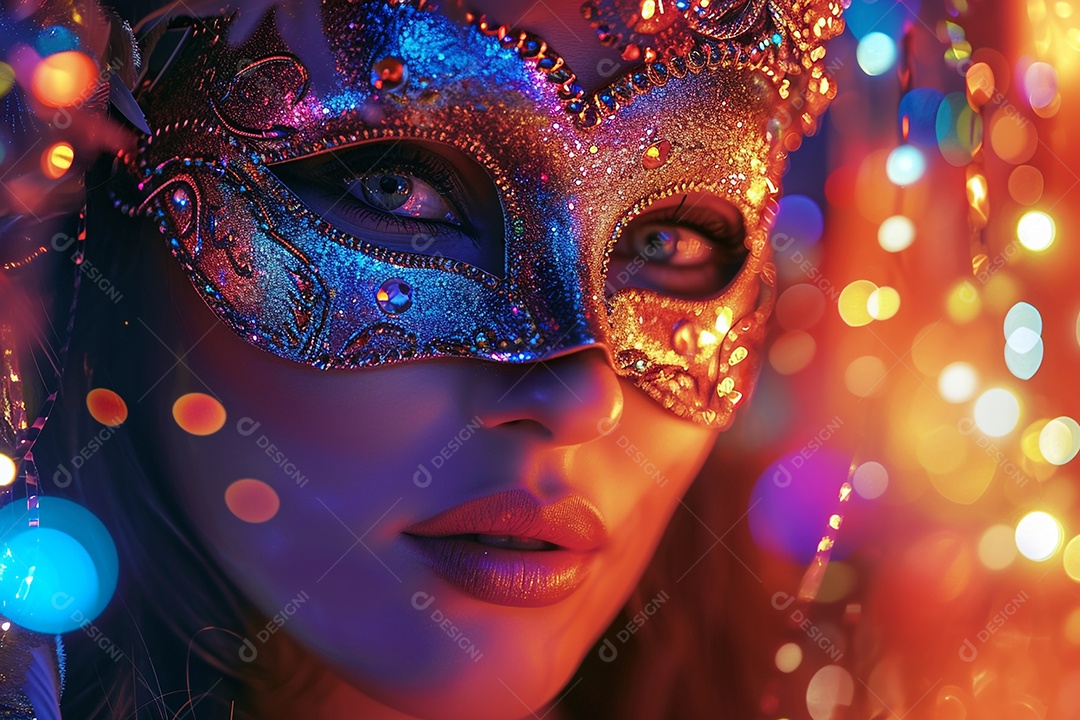 Linda mulher com máscara para o carnaval