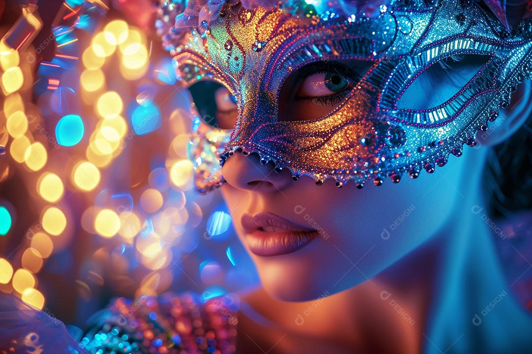 Retrato de uma mulher com máscara para o carnaval