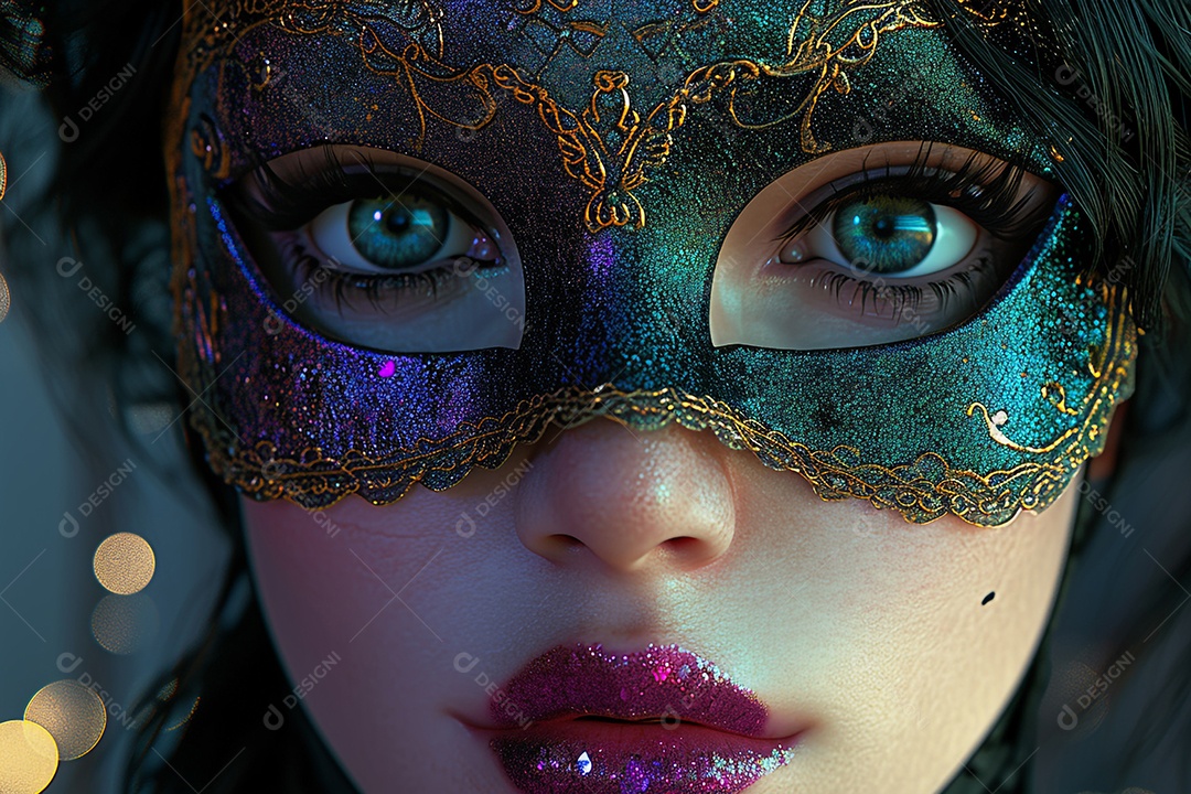 Jovem bonita com máscara para o carnaval