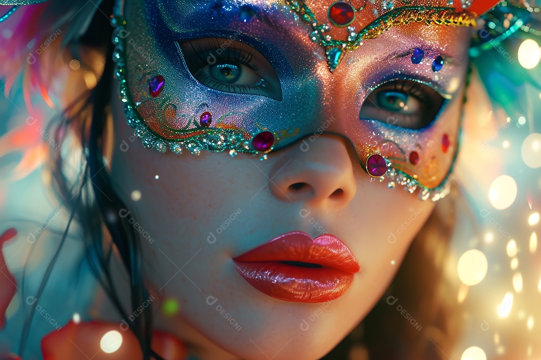 Mulher linda com máscara para o carnaval