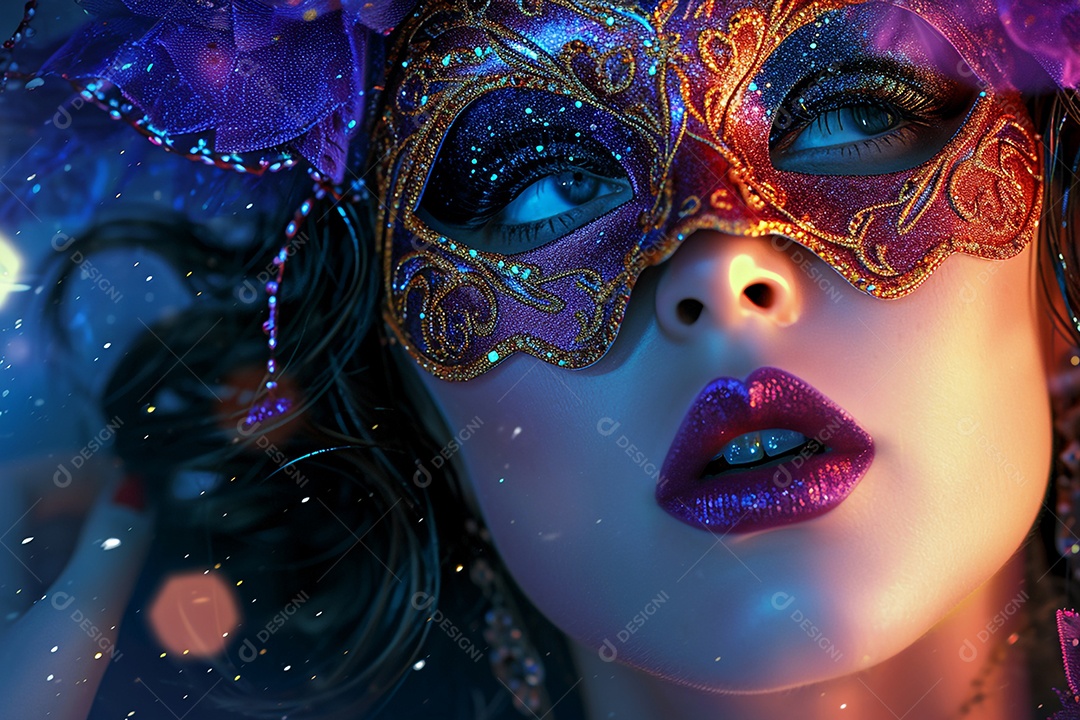 Uma linda mulher usando máscara para o carnaval