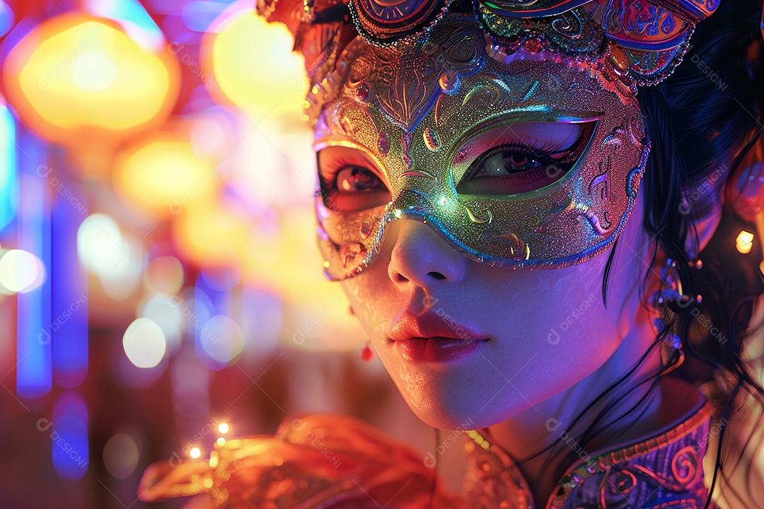 Mulher linda asiatica fantasiada para o carnaval