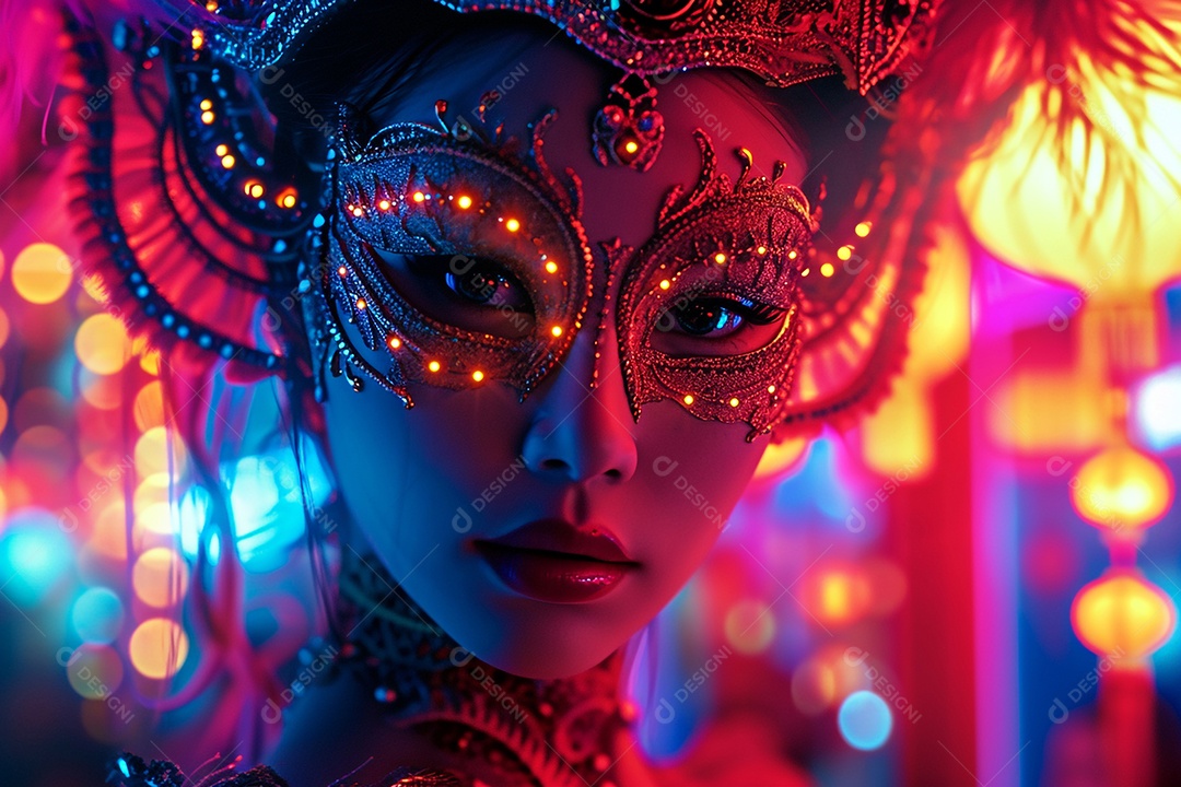 Mulher linda asiatica fantasiada para o carnaval