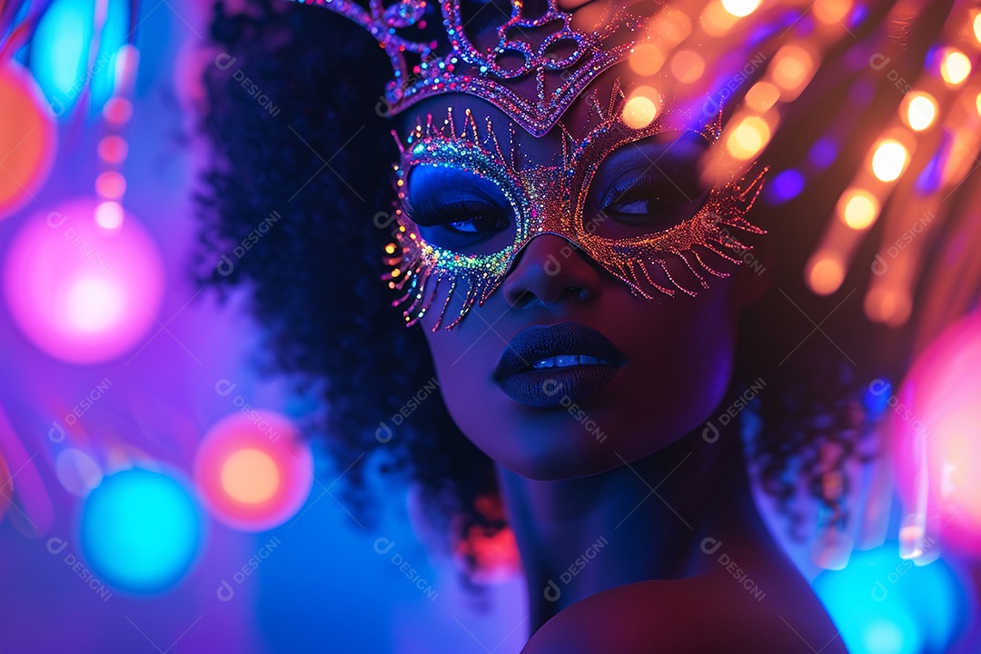 Uma bela mulher negra retratada como rainha do carnaval