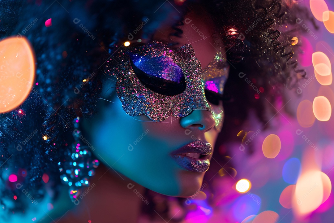 Uma bela mulher negra retratada como rainha do carnaval