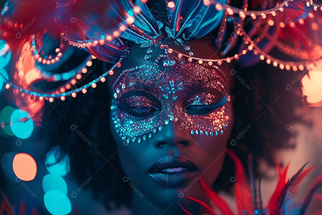 Uma bela mulher negra retratada como rainha do carnaval