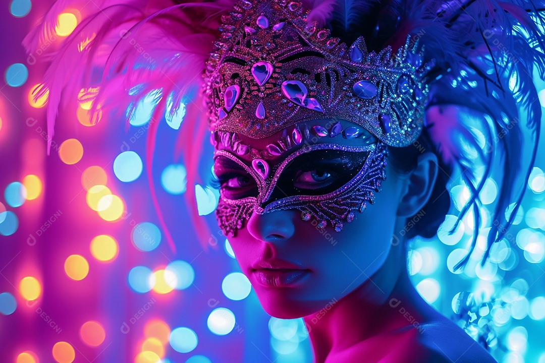 Mulher com máscara para o carnaval