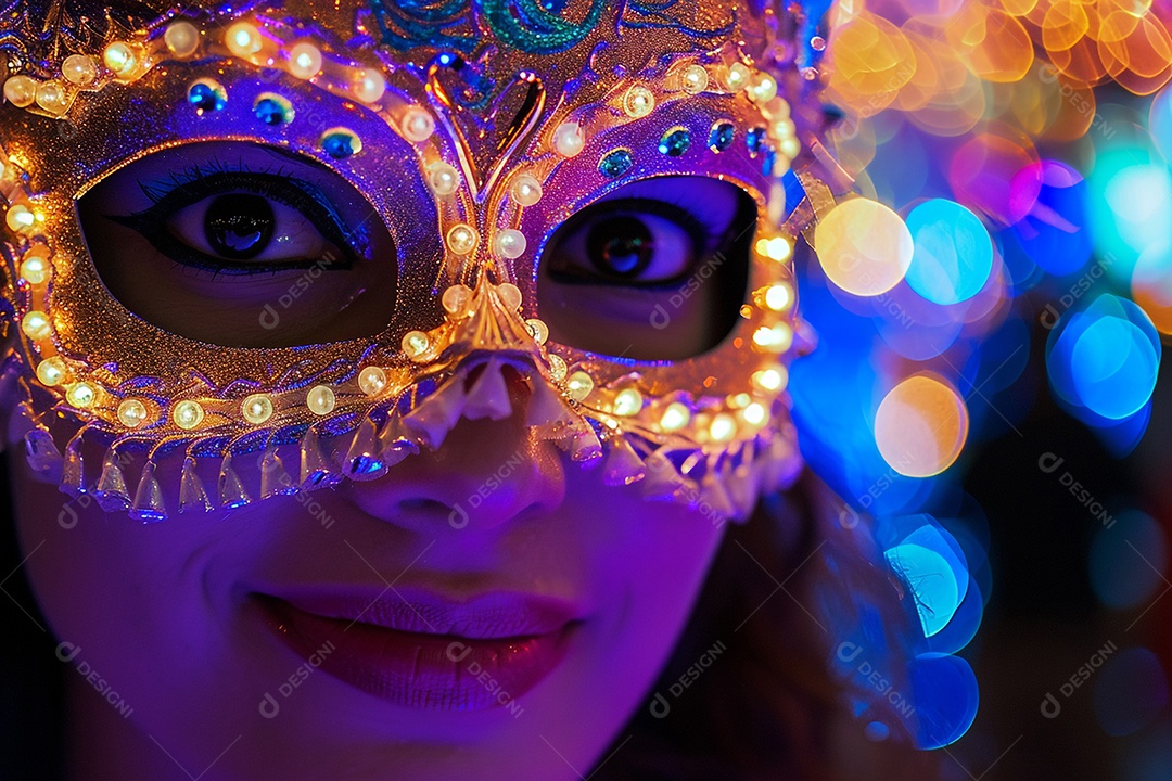 Uma linda mulher com máscara para o carnaval