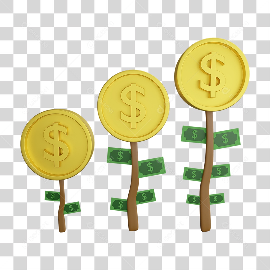 Elemento 3D Dinheiro Planta Moedas PNG Transparente