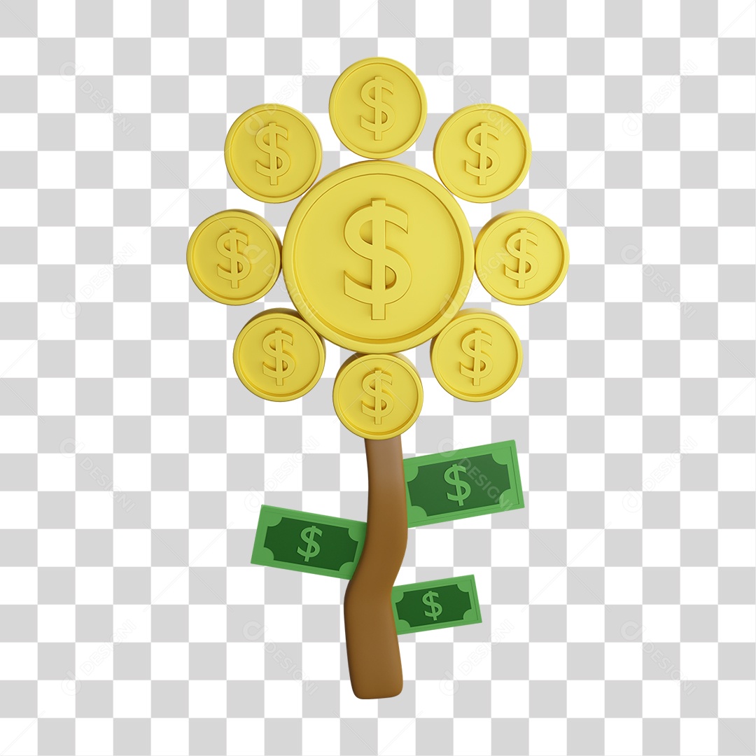 Elemento 3D Girassol de Moedas Dinheiro PNG Transparente
