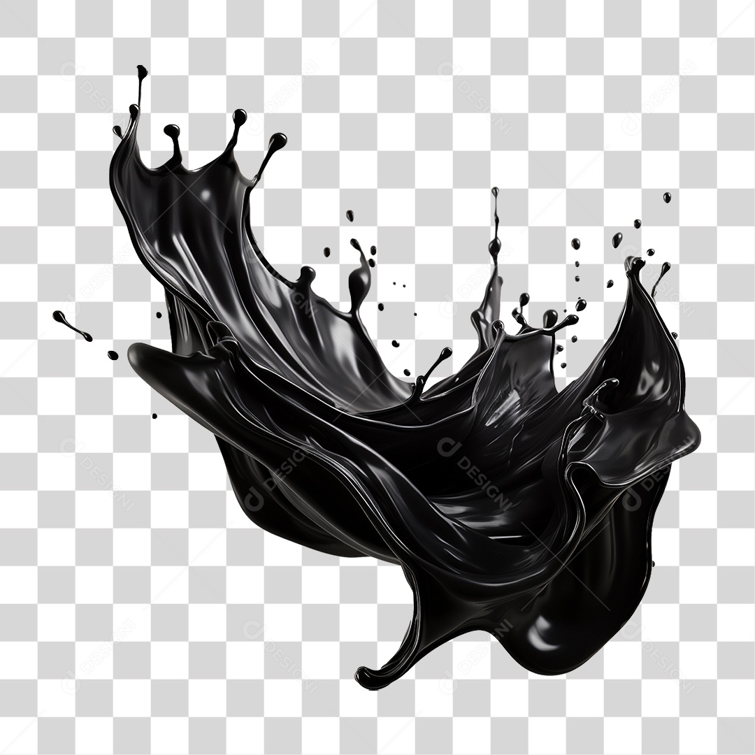Splash de Líquido Preto PNG Transparente