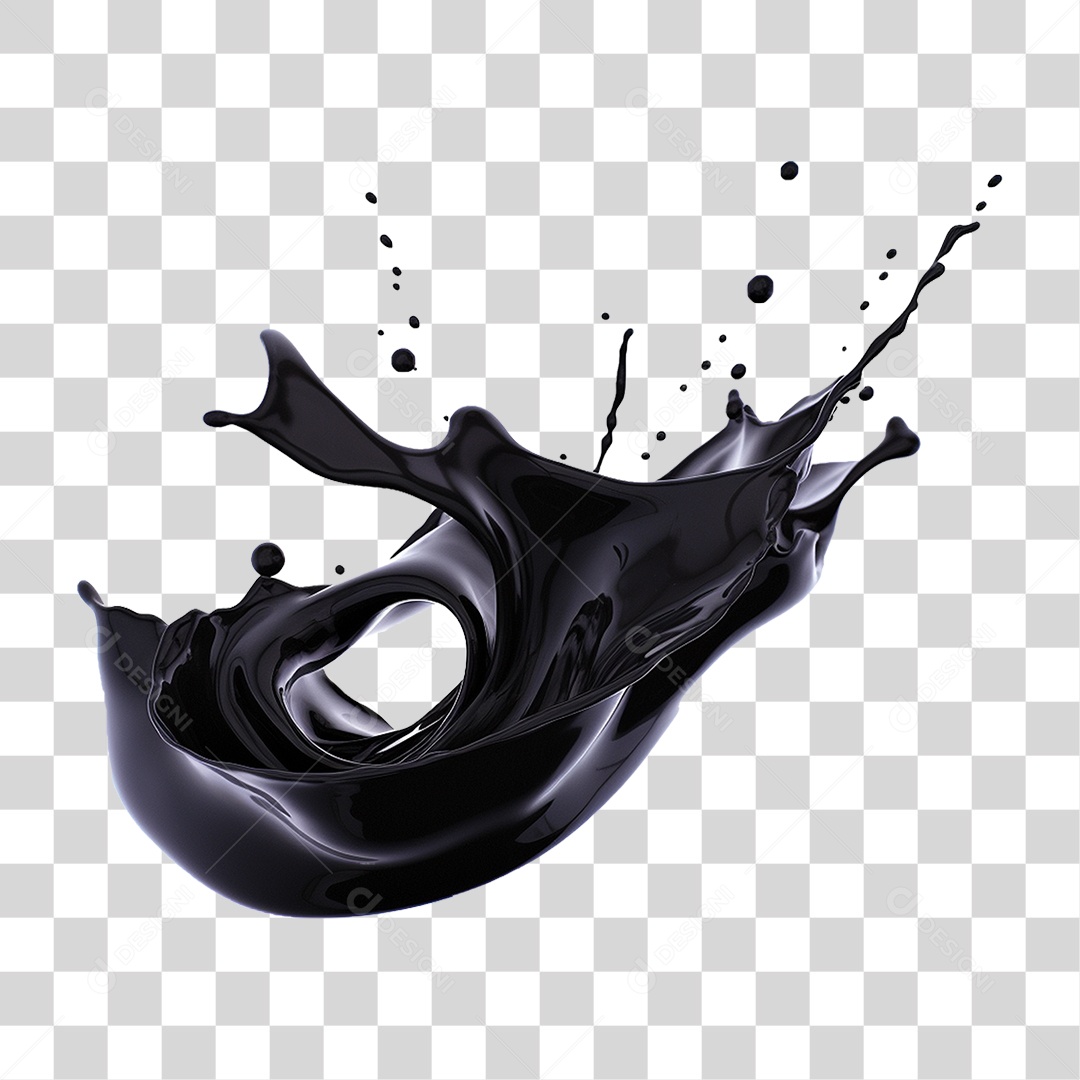 Splash de Líquido Preto PNG Transparente