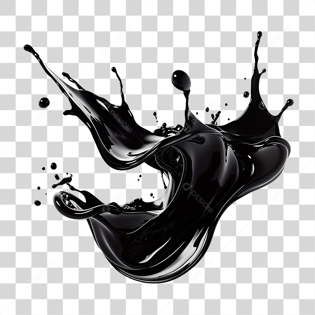 Splash de Liquido Preto PNG Transparente
