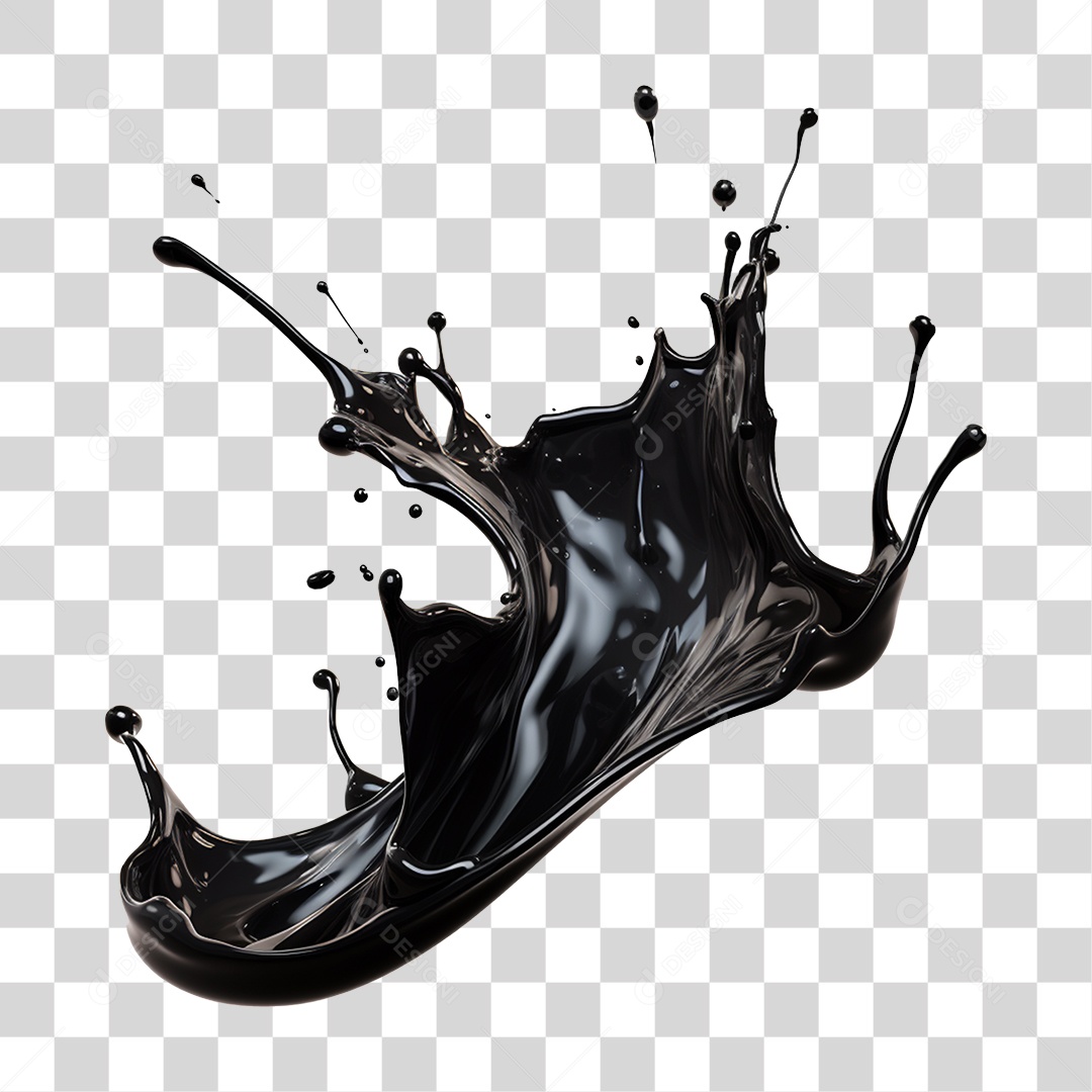 Splash de Liquido Preto PNG Transparente