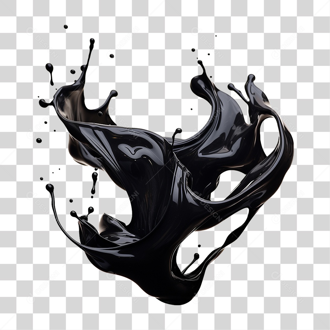Splash de Liquido Preto PNG Transparente