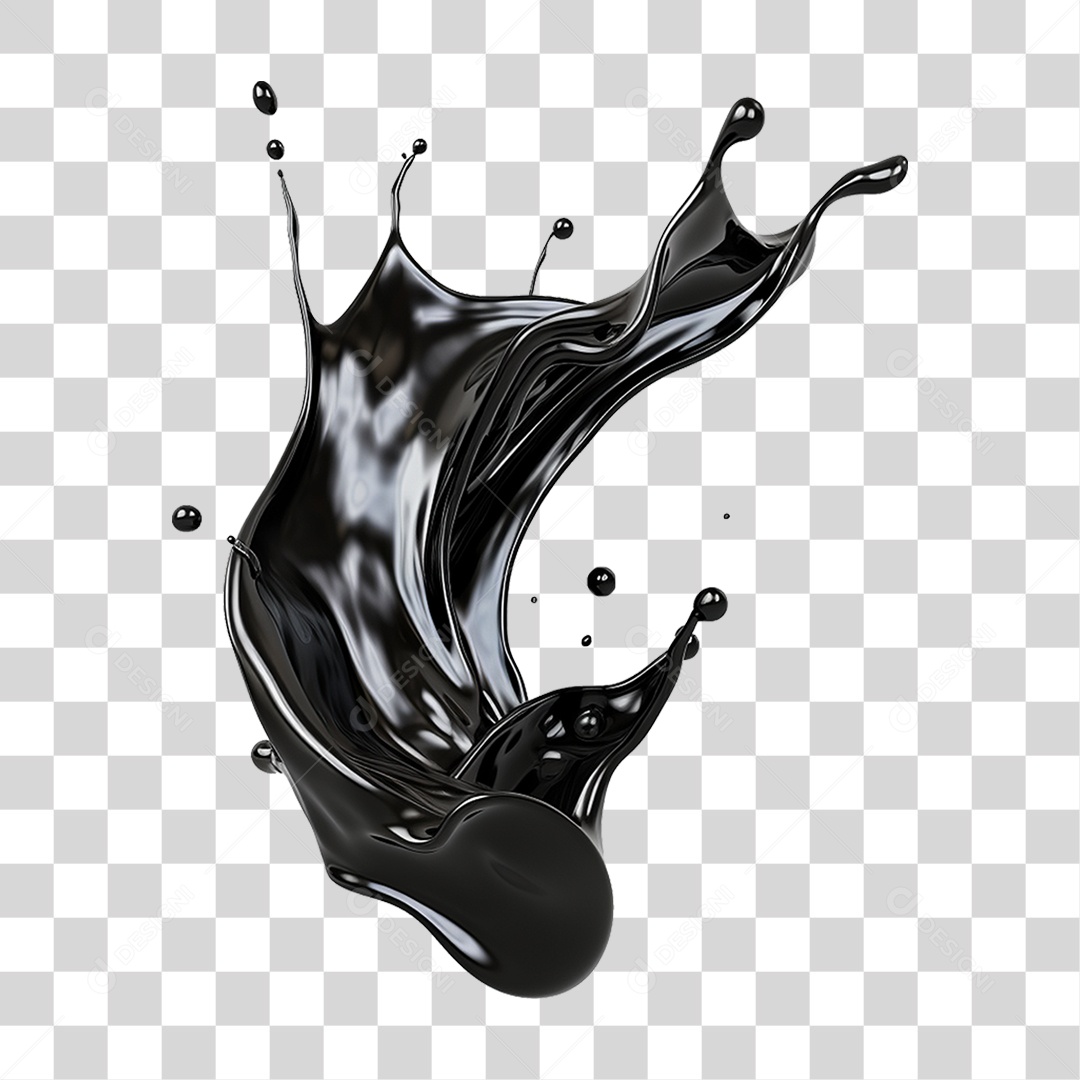 Splash de Liquido Preto PNG Transparente