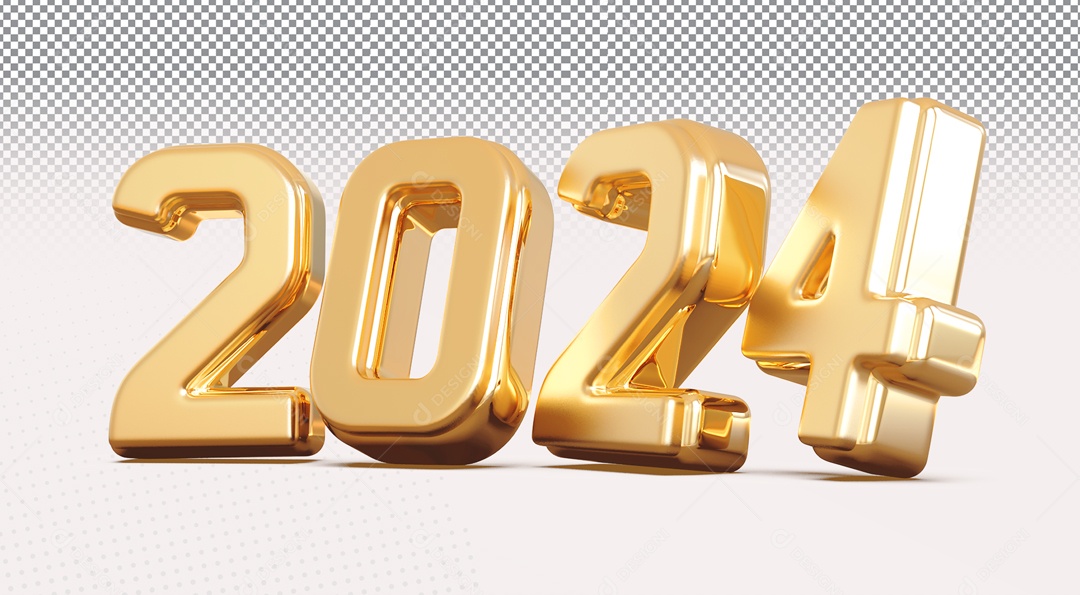 Número 3D 2024 Ano Novo Dourado para Composição PSD