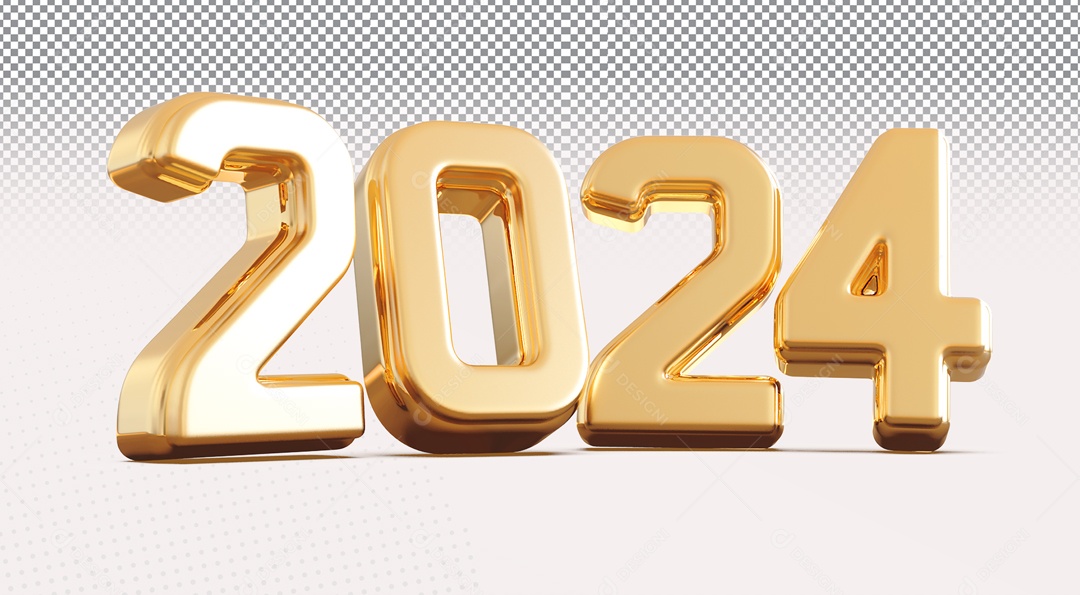 Ano Novo 2024 Dourado Número 3D para Composição PSD