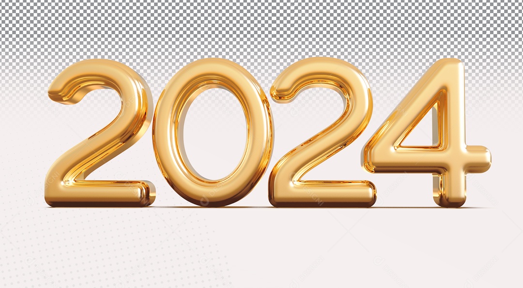 Número 3D 2024 Ano Novo Dourado para Composição PSD