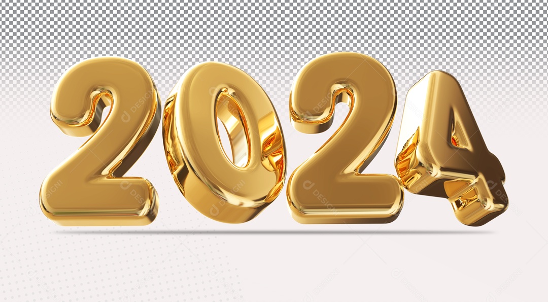 Número 2024 Dourado de Ano Novo Elemento 3D para Composição PSD