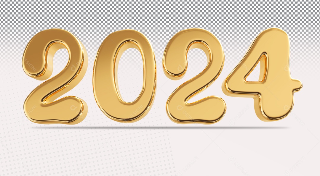 Número 3D 2024 Ano Novo Dourada para Composição PSD