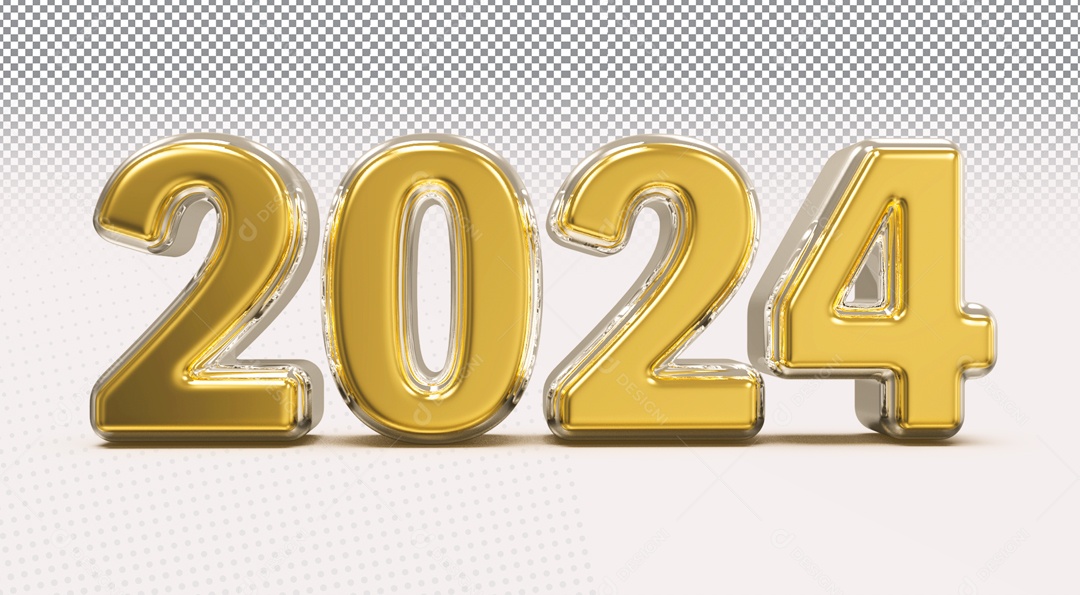 Número 2024 Dourado de Ano Novo Elemento 3D para Composição PSD