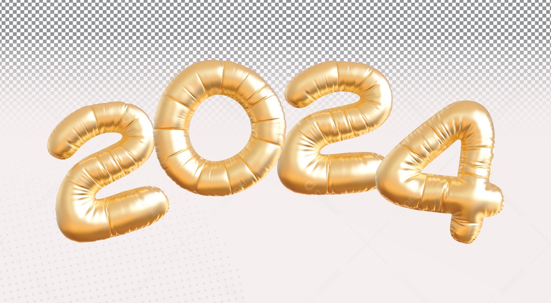 Balão 2024 Ano Novo Elemento 3D para Composição PSD