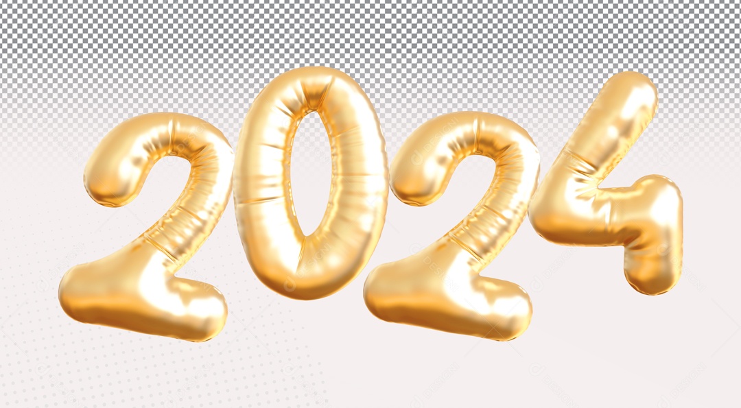 Ano Novo Balão 2024 Elemento 3D para Composição PSD