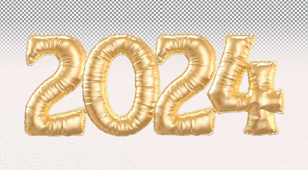 Balão 2024 Ano Novo Elemento 3D para Composição PSD