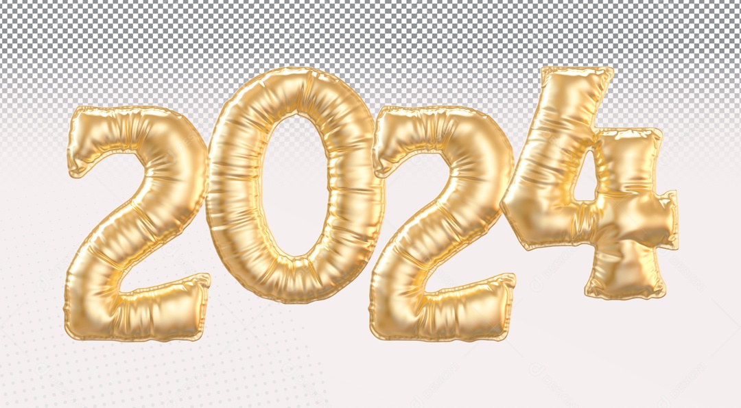 Balão 2024 Ano Novo Elemento 3D para Composição PSD