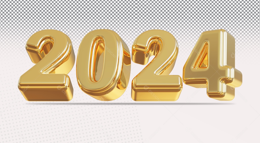 Número 3D 2024 Ano Novo Dourado para Composição PSD