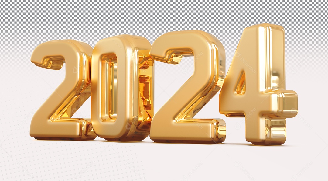 Ano Novo 2024 Número 3D para Composição PSD