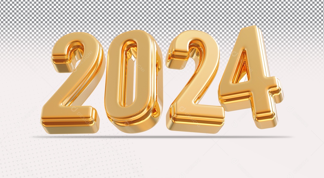 Ano Novo 2024 Número 3D Dourado para Composição PSD